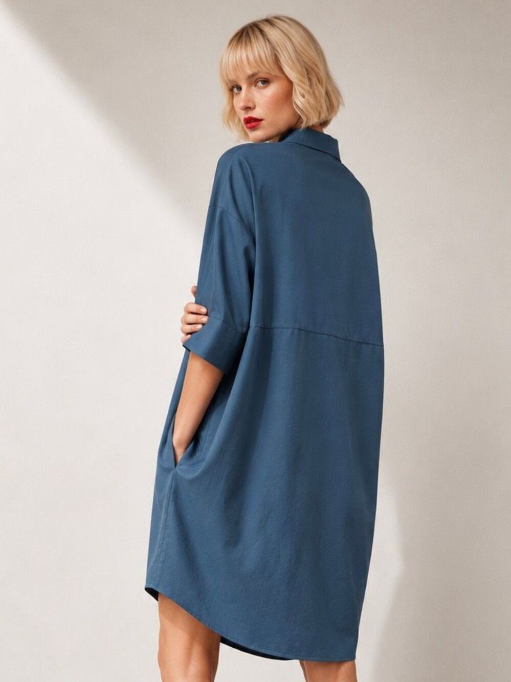 COS Crinkled Woven Oversized Shirt Dress Blue Teal Hidden Placket XS - Picture 2 of 16